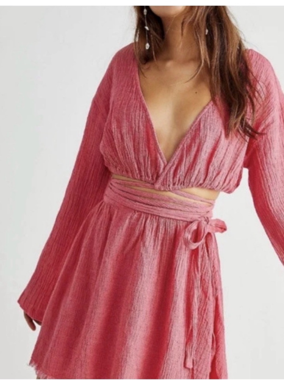 FREE PEOPLE Pink- Coral Textured Strapless TOP and SKIRT Set- Small